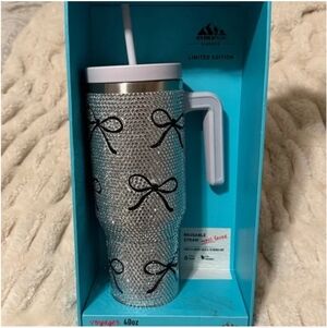 NWT TikTok Viral Silver Bow Coquette Bling Rhinestone Stanley/Tumbler 40 oz